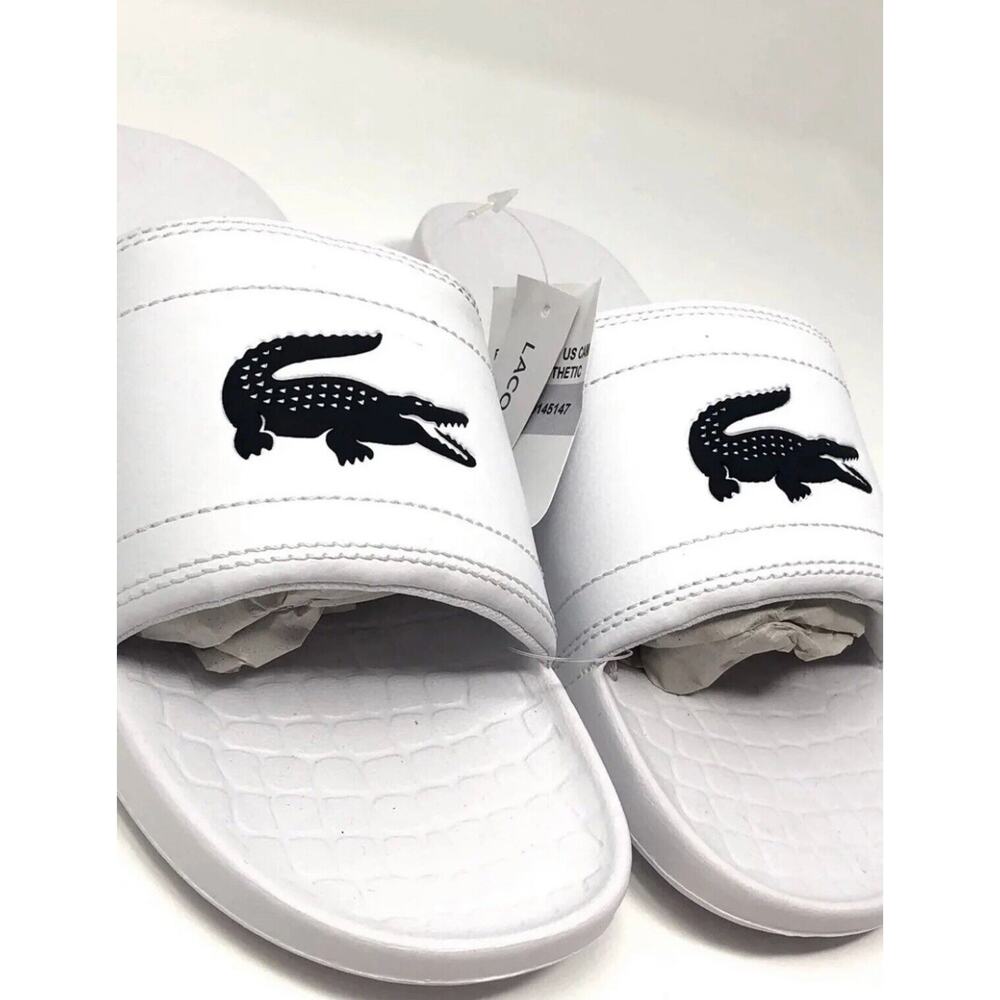 Lacoste Fraisier BIG CROC Slides WHITE BLACK Sandals Mens Size 13 NWT In Bag - Picture 3 of 7